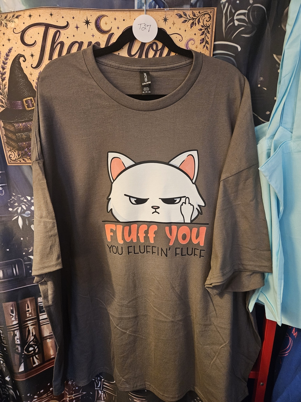 Gildan Tee with White Cat Graphic and Pink Text